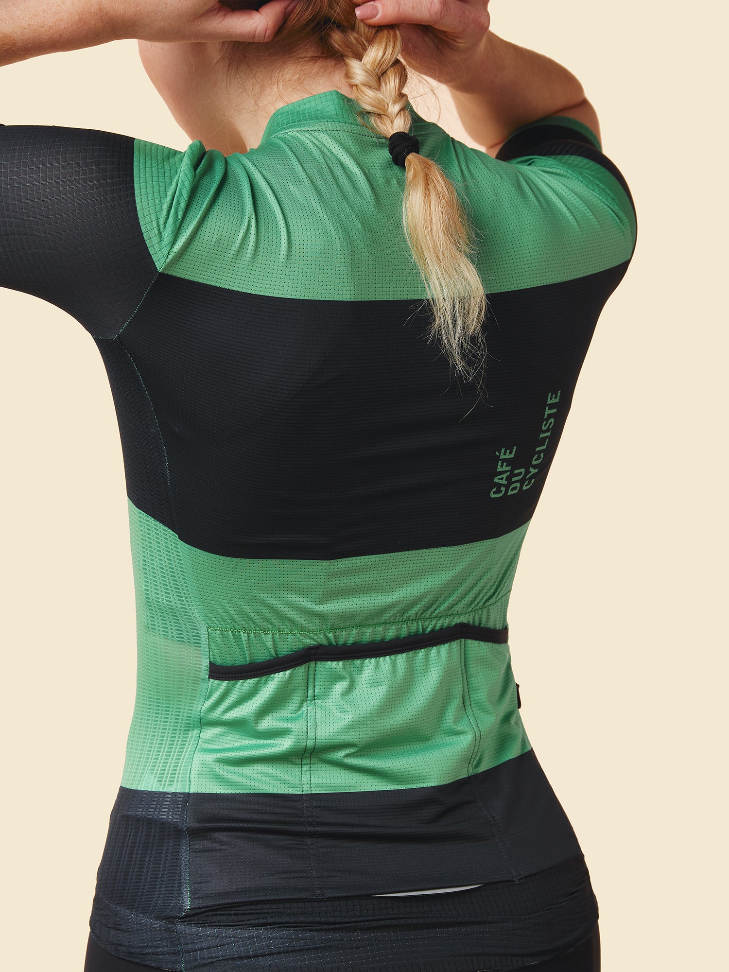 Women's Cycling Jersey Angeline Black Green Café du Cycliste